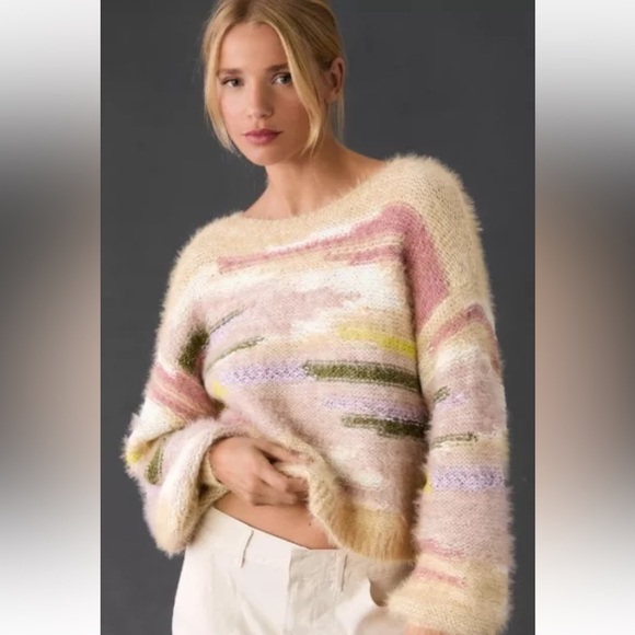 Anthropologie Pilcro Boat Neck Cropped Wool Blend Sweater Size Small NWT - Picture 1 of 16